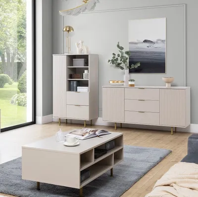 Produktbild von Marmex Möbel Mehrzweckschrank-Set NUBIA 07 cashmere Wohnzimmer-Set Kommode Couchtisch Regal, (3-St)