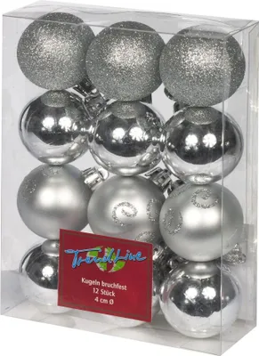 Produktbild von TrendLine Weihnachtskugeln bruchfest, langlebig Ø 4 cm silber 12 Stück