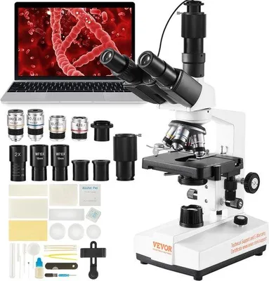 Zdjęcie produktu dla Mikroskop trójokularowy – Profesjonalny instrument laboratoryjny o powiększeniu od 40x do 5000x, wyposażony w oświetlenie LED