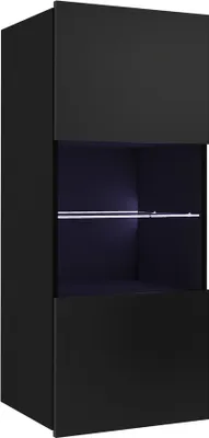 Produktbild von Vitrine Amanda Hängevitrine mit Teilweise Glastüren Hängeschrank Wandschrank (Schwarz matt + Schwarz Hochglanz Fronten)