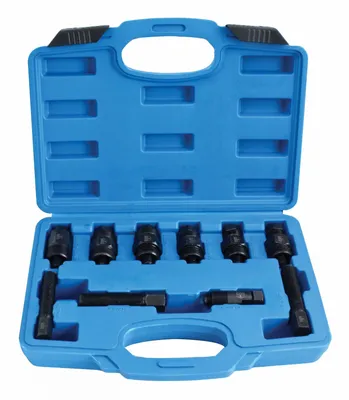 A set of tools in a blue plastic case.