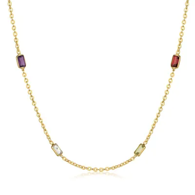 Produktbild von MATERIA by Matthias Wagner Gold Collier mit Steinen bunt Peridot Granat Zirkonia Blautopas Amethyst 925 Silber CO-55