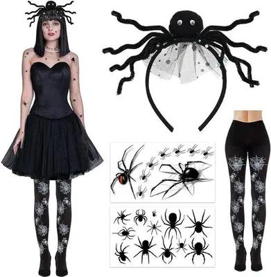 Image de Costume d'Halloween pour femme - Déguisement d'araignée avec collier et culotte en forme d'araignée
