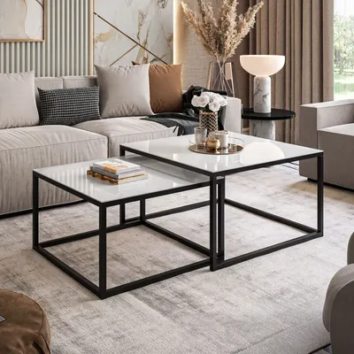 Produktbild von YOSHI GLASS Couchtisch 2in1 35 cm/41 cm Schwarz / Weiß hochglanz