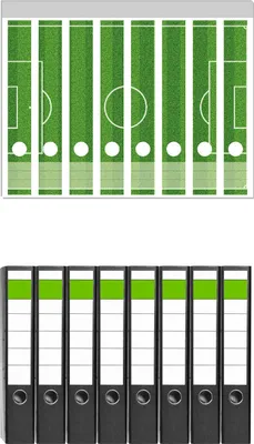 Produktbild von Wallario 8 Stück schmale Ordner inkl. Klebeetiketten mit Motive Fußballfeld -  Set mit Rückenschildern / Ordnerrücken Stickern