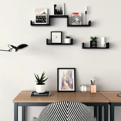 Obrázek produktu pro SONGMICS Sada 3 nástěnných polic ve tvaru písmene U 30/35/40 cm Krychlová police Plovoucí police Kreativní MDF deska Loungeaus LWS40BK