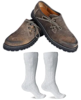 Produktbild von Trachtenschuhe +Trachtensocken Set Haferlschuhe wildleder mit socken 40cm, Schuhgröße:48, Farbe:Antikbraun