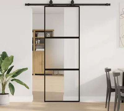 Produktbild von Schiebetür mit Beschlag Schwarz 76x205 cm Hartglas - Zimmertüren CC19938
