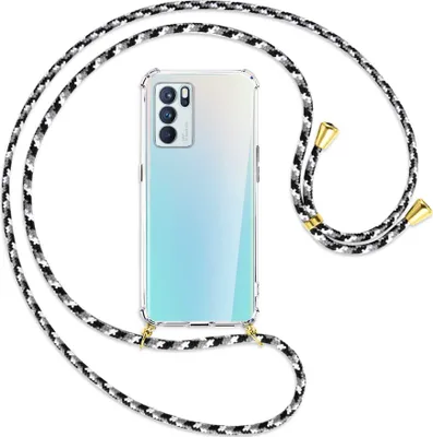 Produktbild von Handykette Backcover-Schutzhülle mit Band (Metall goldfarben) für Oppo Reno6 Pro Plus 5G (PENM00) - schwarz/grau/weiß