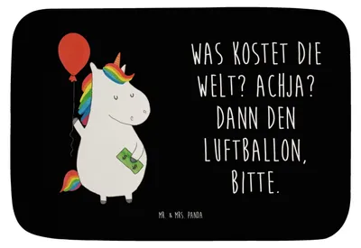 Produktbild von Mr. & Mrs. Panda Badezimmerteppich Einhorn Luftballon - Schwarz - Geschenk, Badvorleger, Einhörner, Badematte, Badteppich, Freude, Duschvorleger, Geld, Unicorn
