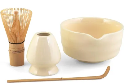 Produktbild von 4-teiliges Matcha-Tee-Set aus cremefarbenem Porzellan