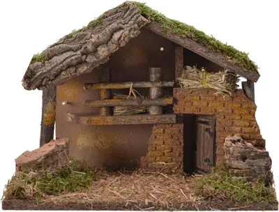 Produktbild von Weihnachtskrippe Natur aus Holz 30 x 17 x 21 cm mit 10er LED-Lichterkette