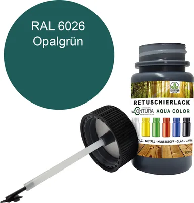 Produktbild von Reparaturlack Lackstift RAL Lack Pinselflasche 50ml. Farbe Holz Metall Möbel Auto Bad Retuschierlack - RAL 6026 Opalgrün