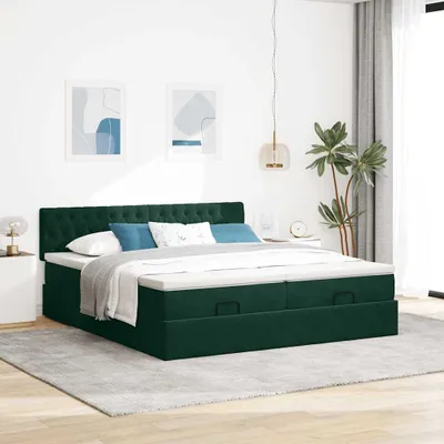 Produktbild von vidaXL Ottoman-Bett mit Matratzen Dunkelgrün 200x200 cm Samt