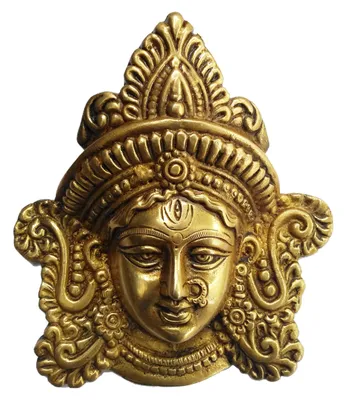 Messing Wandmaske Göttin Durga, handgefertigt, 14x15,2 cm, gold