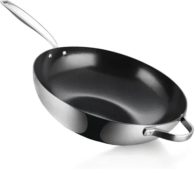 Zdjęcie produktu dla Patelnia Wok - Patelnia do gotowania - Zdrowe gotowanie - Powłoka wolna od PFAS - Średnica 32 cm - Czarna