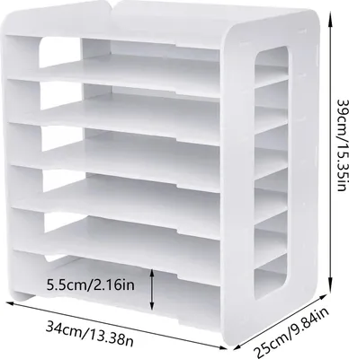 Zdjęcie produktu dla Segregator na dokumenty – segregator na listy 7-poziomowy – poziomy – organizer na biurko – PVC – 34×25×39 cm – biały