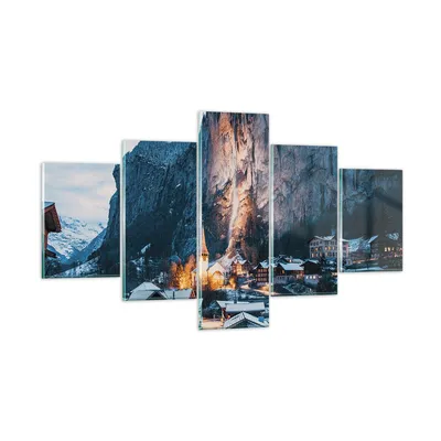 Produktbild von Bilder auf glas - 5 Teile - Lauterbrunnen Schweiz Tal - 125x70cm - Glasbilder - Wandbilder - Bilder - zum Aufhängen bereit - Wanddekoration aus Glas - Glas Bilder - Wandbild auf Glas - GEA125x70-4834