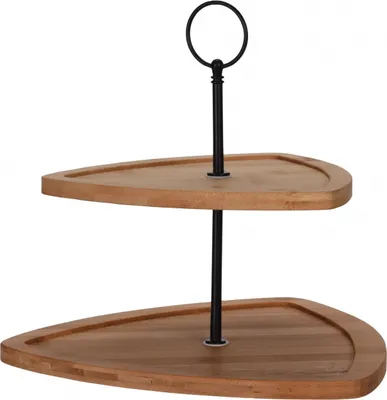 Produktbild von Dreieckiger Servierständer mit 2 Ebenen Excellent Houseware, Bambus/Metall, 25x25x23,5 cm, braun
