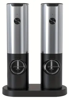 Produktbild von Elektrische Salz- und Pfeffermühle - USB-wiederaufladbares Mühlenset mit Ladestation - Automatischer Mahlwerk - Edelstahl - LED-Licht - Schwarz