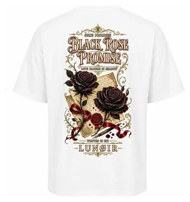 Produktbild von Damen Oversize T-Shirt Weiß XL – Bedrucktes Shirt mit Rosen Motiv aus Baumwolle – LUNØIR ©