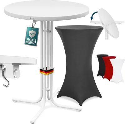 Image de CASARIA® Table haute pliable blanche avec housse grise mange debout 110 cm bar bistrot jardin 2 crochets inclus