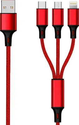 Immagine prodotto di 2GO 3in1 Cavo di ricarica USB Micro-USB, Apple, TypeC Nylon 1,5m rosso