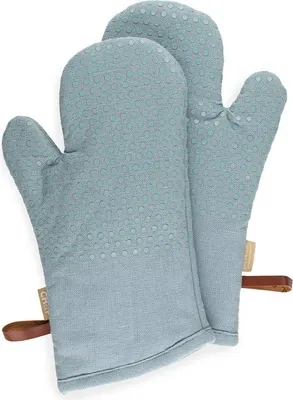 Produktbild von CH&F Ofenhandschuhe 2er Set 18x33 cm – Silikon-Dots, Baumwolle – Dove Hellgrau