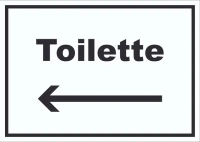 Produktbild von Toilette Schild mit Text und Richtungspfeil links Klo WC waagerecht A5 Rückseite selbstklebend