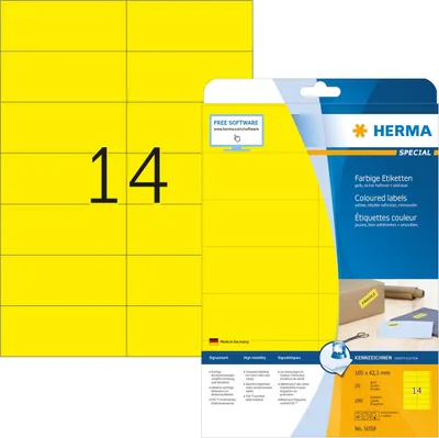Produktbild von Etiketten gelb 105x42,3mm Special A4 VE=32x280 Stück