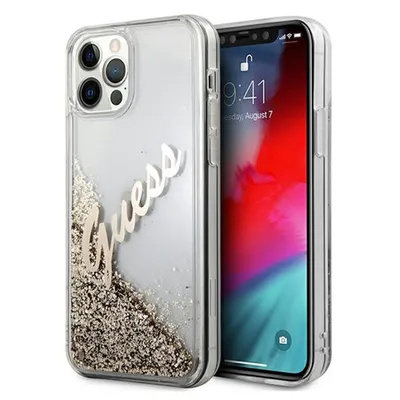 Produktbild von Guess Glitter Vintage Script - Hülle für iPhone 12 Pro Max (Gold)