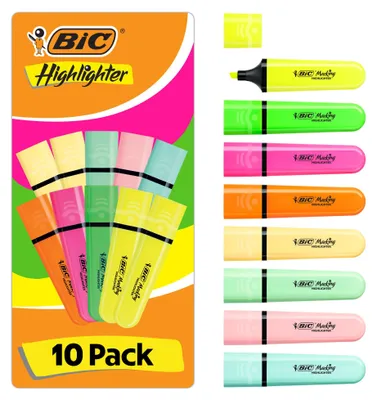 Obrázok produktu pre BIC, zvýrazňovače, balenie 10 kusov, v rôznych farbách, s trojhrannou špičkou