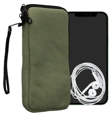 Produktbild von kwmobile Handy Tasche kompatibel mit Smartphones XL - 6,7/6,8" Hülle - Canvas Handyhülle mit Mikrofaser Inlay in Olivgrün - Handytasche mit 17,2 x 8,4
