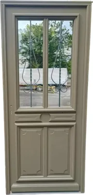 Image de Porte d'entree Bois vitree, Baptiste Vert Ral 7002, H215 x L90 p, droit Cotes Tableau
