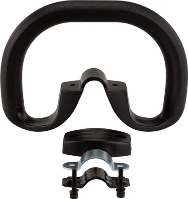 A black handle and mounting hardware are shown against a white background.