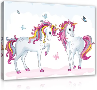 Produktbild von Leinwandbild Kinderzimmer Einhorn 100x70 cm Mädchen XXL Canvas Bilder Wandbilder Kunstdruck Wand Bild auf Leinwand Aufhängefertig