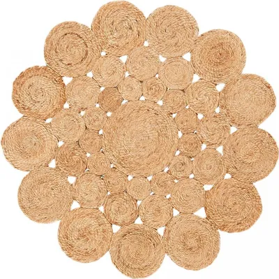 Image de Tapis de jute rond fait main avec motif rond BOIS