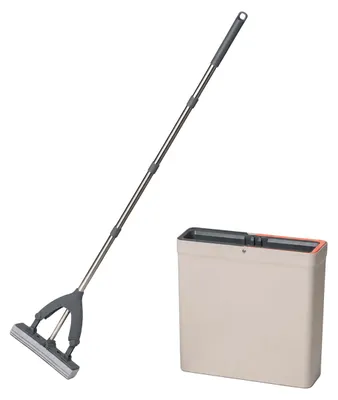 Productafbeelding van Relaxdays Wischset, 5 liter emmer met wringfunctie, 3 compartimenten, PVA-dweil, afmetingen: 29x34x11 cm, vloerwisser, beige
