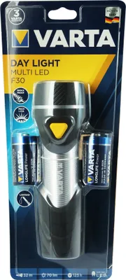 Produktbild von Varta Taschenlampe Day Light Multi LED F30 2D, Taschenlampe, Schwarz, Silber, Gelb, ABS Synthetik, Aluminium, Gummi, LED, 14 Lampen, 70 lm