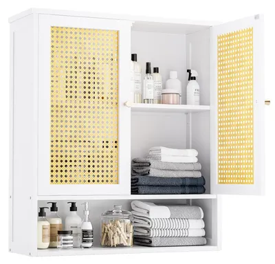 Immagine prodotto di Mensola da bagno in bambù con ante in rattan