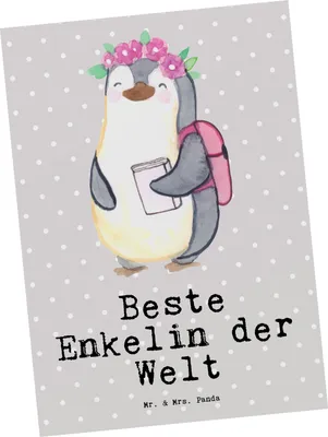 Produktbild von Mr. & Mrs. Panda Postkarte Pinguin Beste Enkelin der Welt - Grau Pastell - Geschenk, Fotokarte, Enkeltochter, Ansichtskarte, Geschenkidee, Postkarten, Enkelkind, Oma, Opa