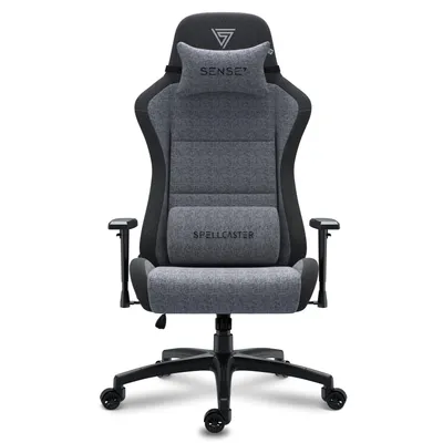 A gaming chair is shown from the front on a white background.
