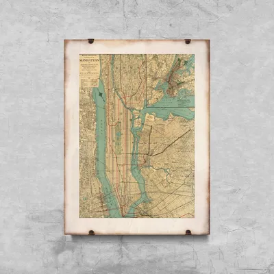 Produktbild von Poster - Canvas - Leinwand - 42 cm x 59,4 cm - Alte Karte von New York