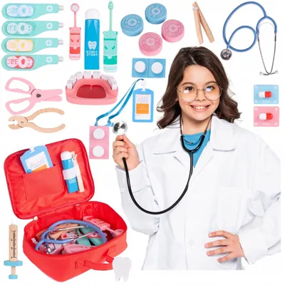 Zdjęcie produktu dla Drewniany zestaw lekarski doktor lekarz zabawa w doktora 35 ele.