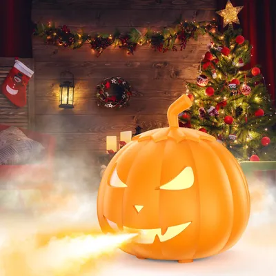 Produktbild von Kürbis Nebelmaschine - 600W Nebelgerät - 6 RGB LED - 1L Tank - Halloween Deko & DJ Bühne - drahtlose Fernbedienung - EU Stecker