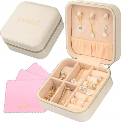 Immagine prodotto di Portagioie beige grande crema + 3 panni per gioielli