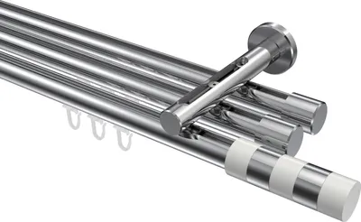Produktbild von Interdeco Innenlaufstange / Gardinenstange mit Innenlauf Chrom, Typ Siteno Mavell (Zylinder Bicolor), 20 mm Ø 3-läufig, 160 cm