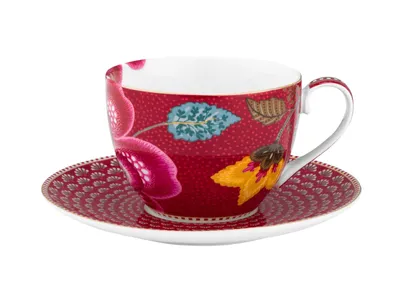 Produktbild von PIP STUDIO Blooming Tales Fantasy Dark Red Tasse mit Untertasse 0,3l 68