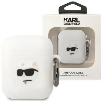 Produktbild von Karl Lagerfeld, Silikonhülle AirPods 1/2 Choupette Kopf 3D luxus stoßfest, Weiß