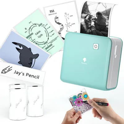 Image de Imprimante mini M02 Pro, imprimante mini 300 DPI, imprimante compacte avec 3 rouleaux de papier